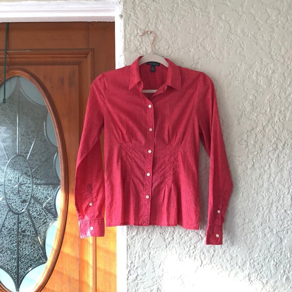 Lauren Ralph Lauren Women's Long Sleeve Pink Button Up Collar V Neck Blouse